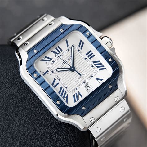 steel cartier santos|cartier santos blue bezel.